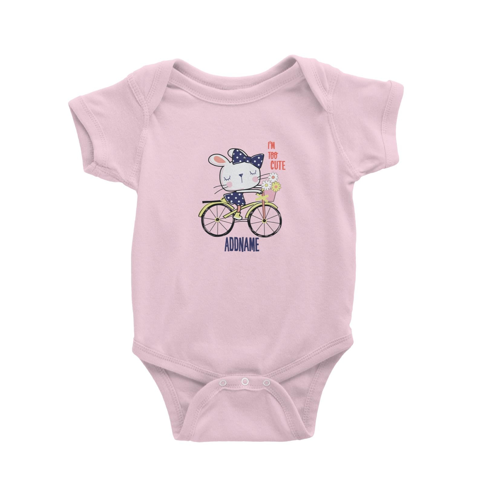 Cool Vibrant Series I'm Too Cute Bunny on Bicycle Addname Baby Romper