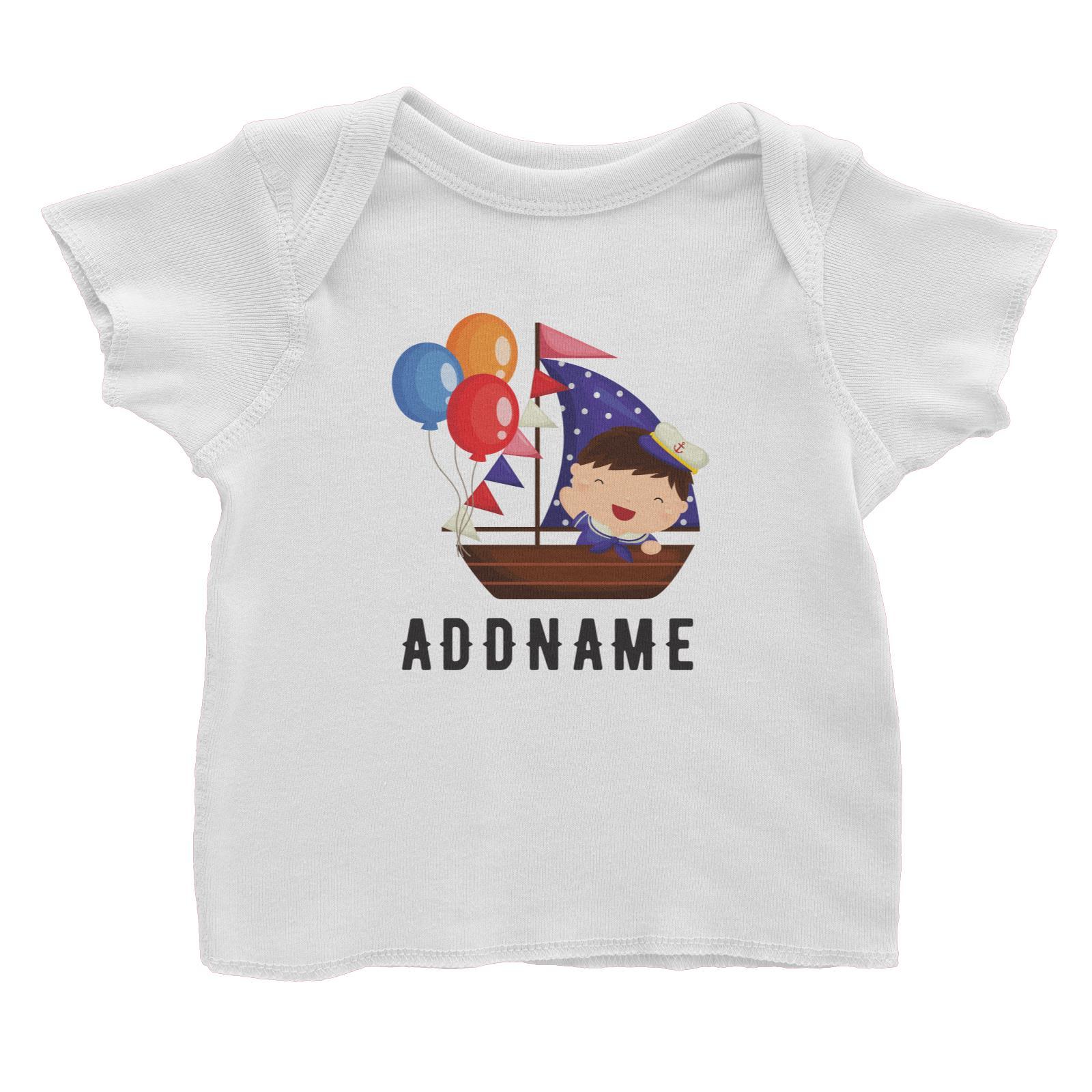 Birthday Sailor Baby Boy In Ship With Balloon Addname Baby T-Shirt