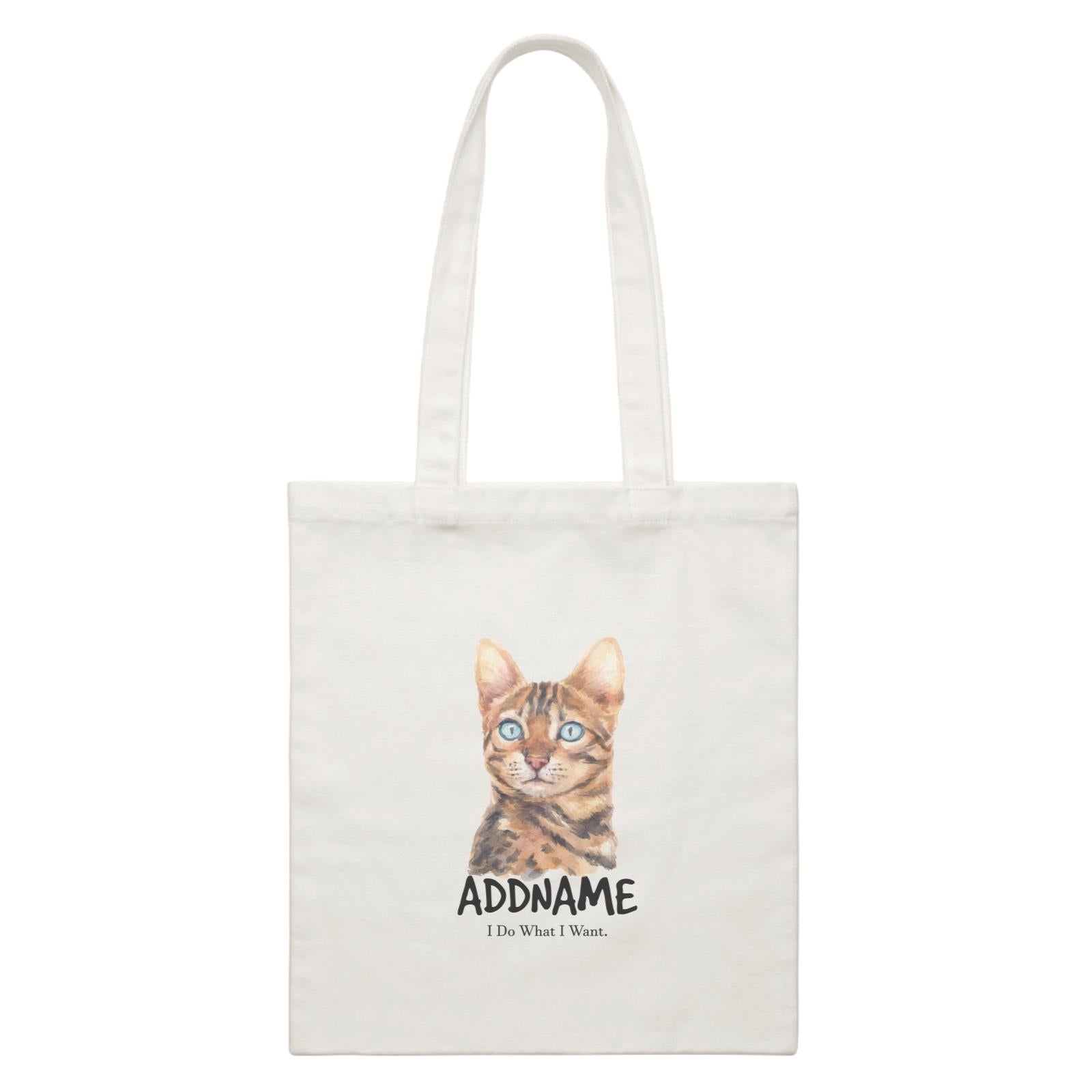Watercolor Cat Bengal Cat I Do What I Want Addname White Canvas Bag