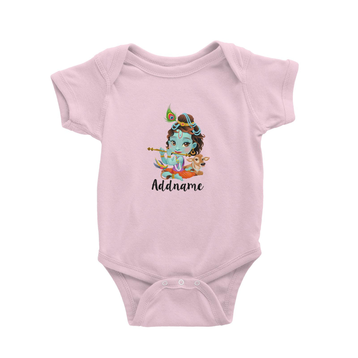 Artistic Krishna Playing Flute with Cow Addname Baby Romper
