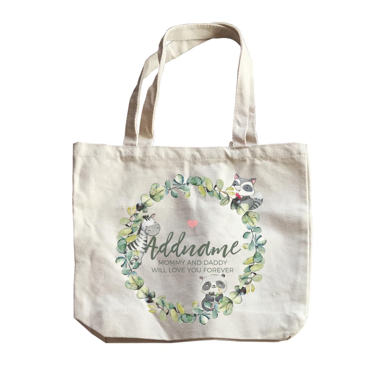 Watercolour Panda Zebra and Racoon Leaf Wreath Personalizable with Name and Text Canvas Bag