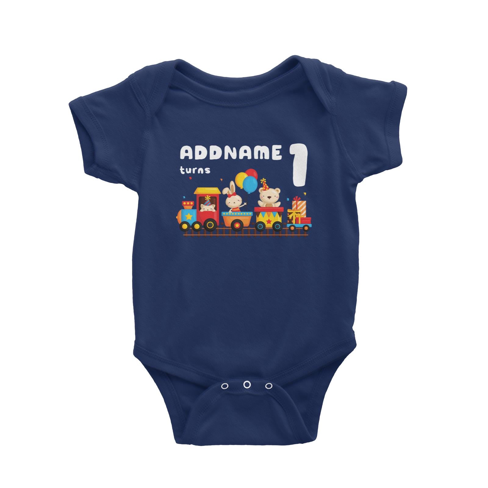 Birthday Fun Train And Animals Group Addname Turns 1 Baby Romper