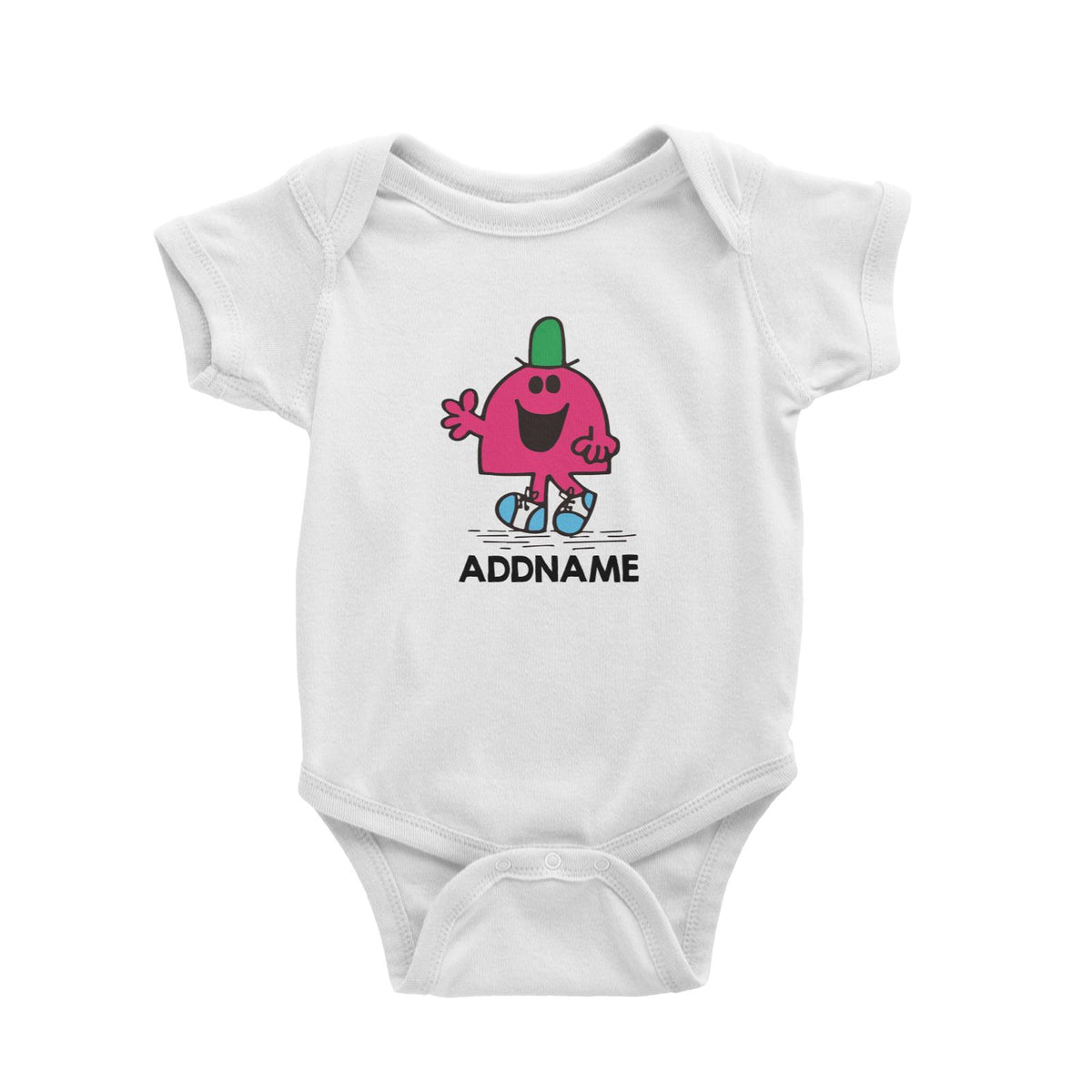 Mr Men Strong Pink Personalised Cartoon White Baby Romper