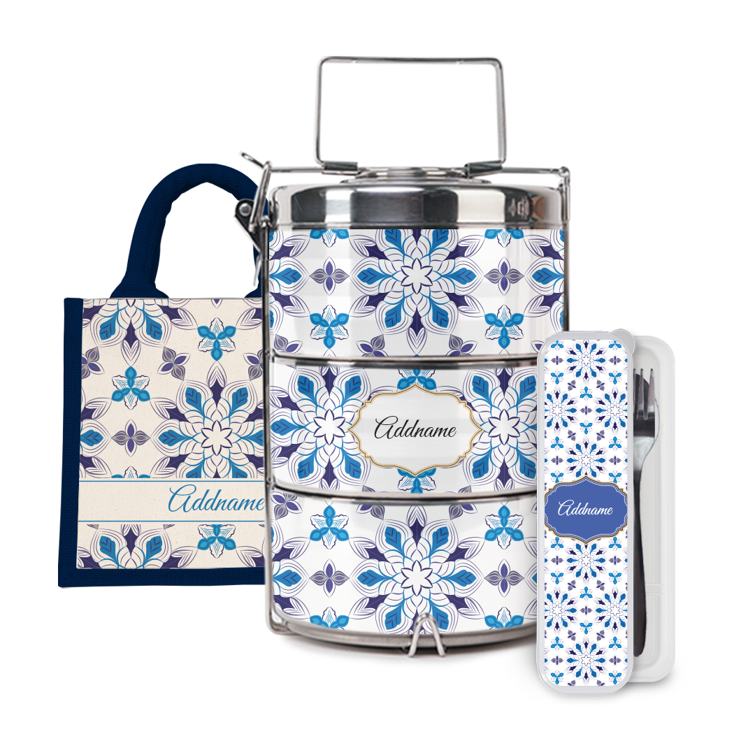Moroccan Series - Arabesque Frost Half Lining Lunch Bag, Tiffin Carrier and Cutlery Set