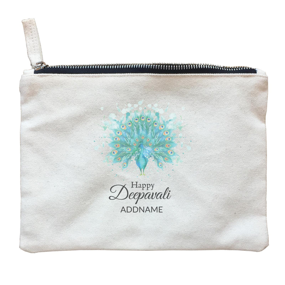 Deepavali Watercolour Peacock Greetings Addname Zipper Pouch