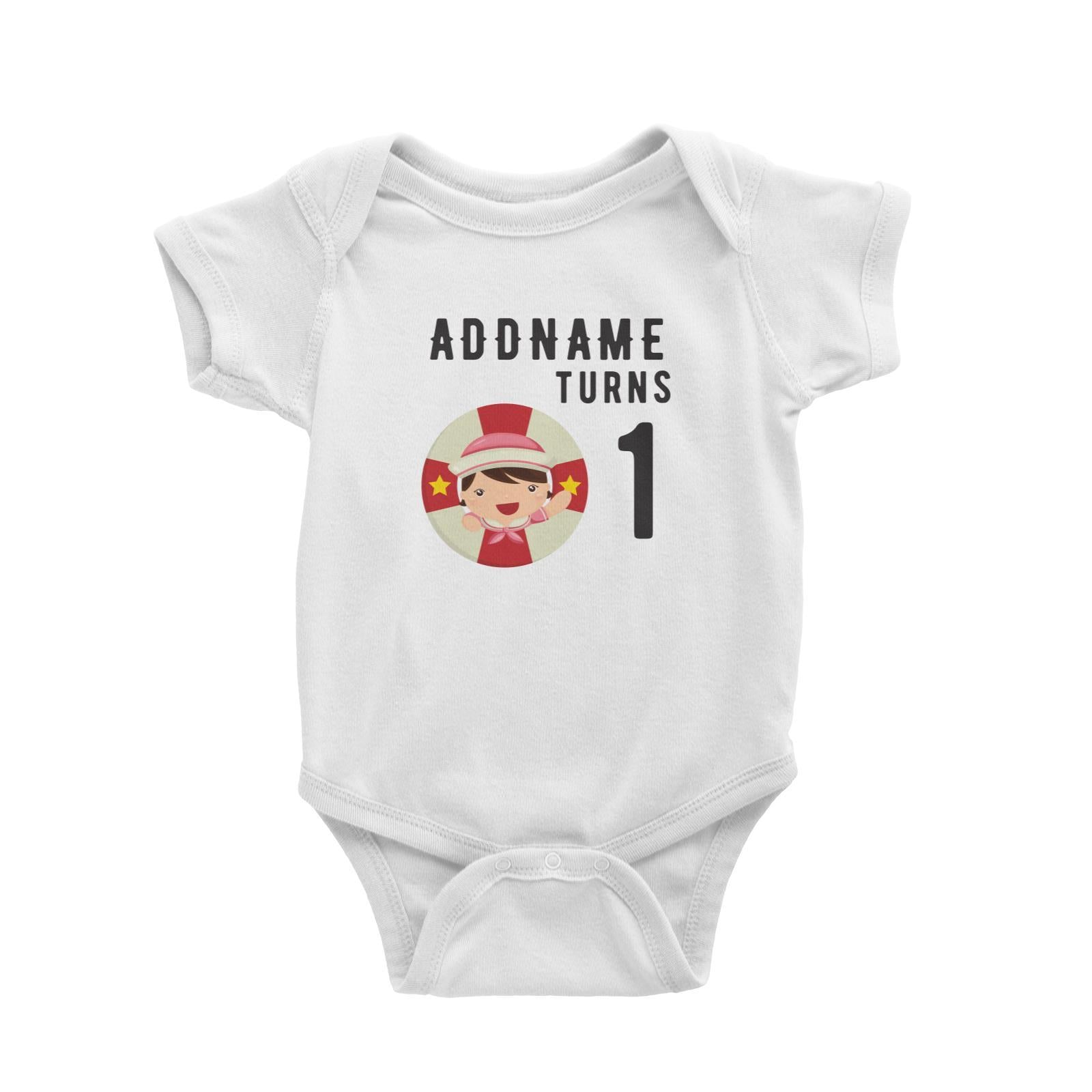 Birthday Sailor Baby Girl In Lifebuoy Addname Turns 1 Baby Romper