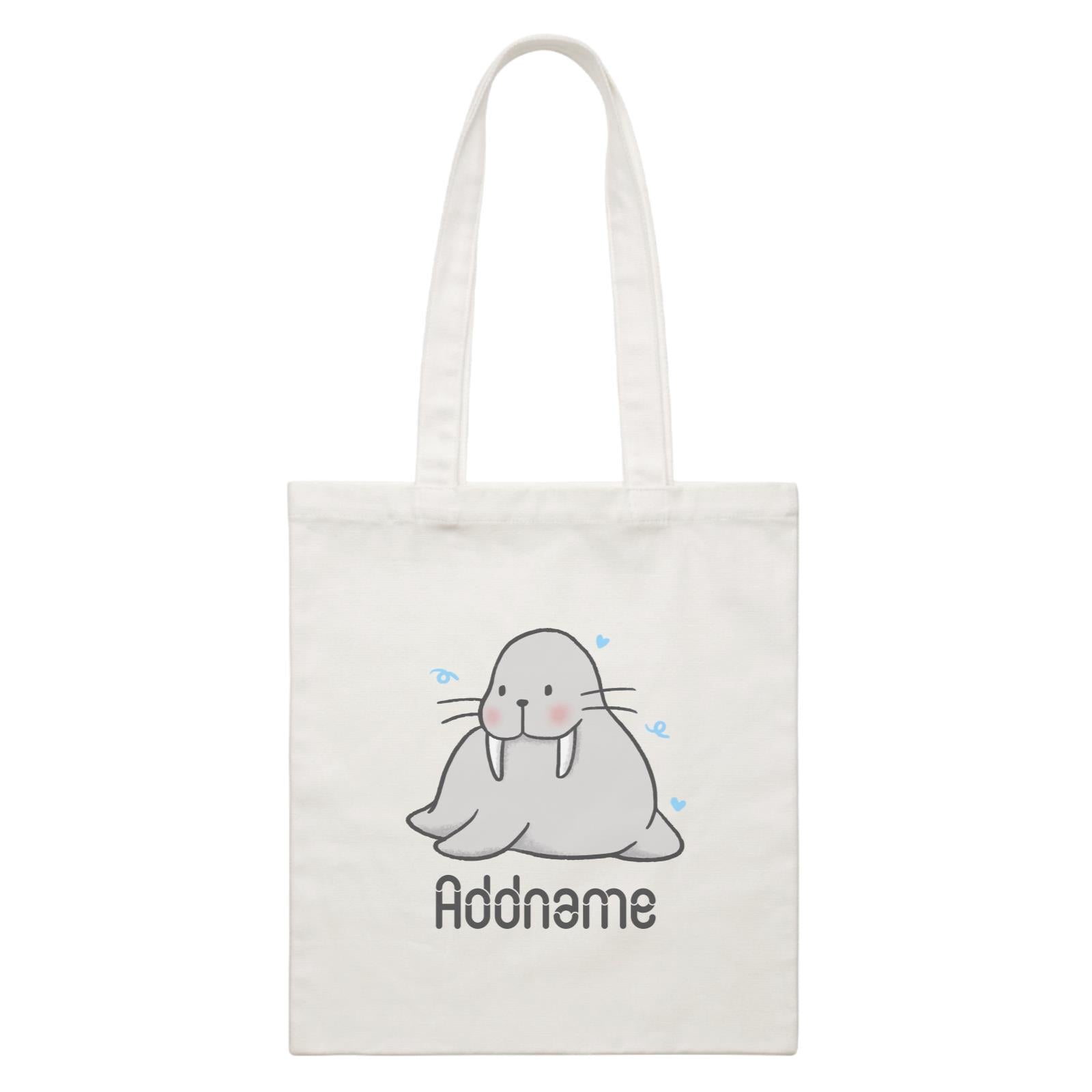 Cute Hand Drawn Style Walrus Addname White Canvas Bag