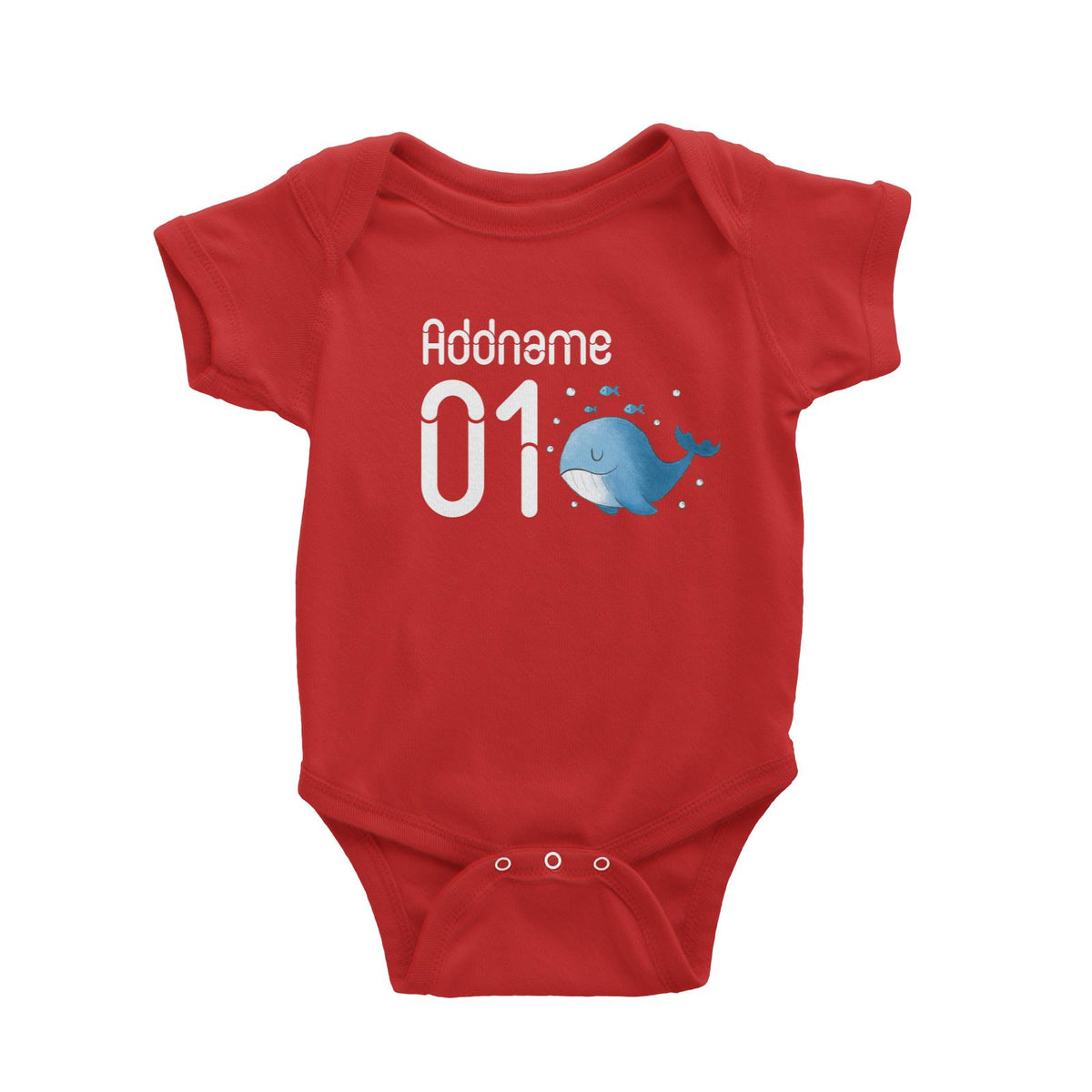 Name and Number Cute Hand Drawn Style Whale Baby Romper
