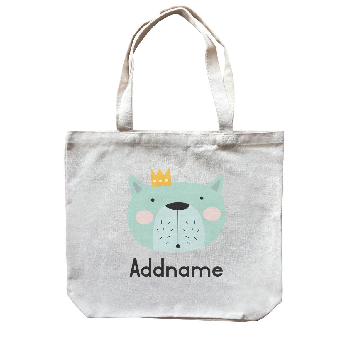 Crown Animal Green Bear with Whiskers Addname Canvas Bag