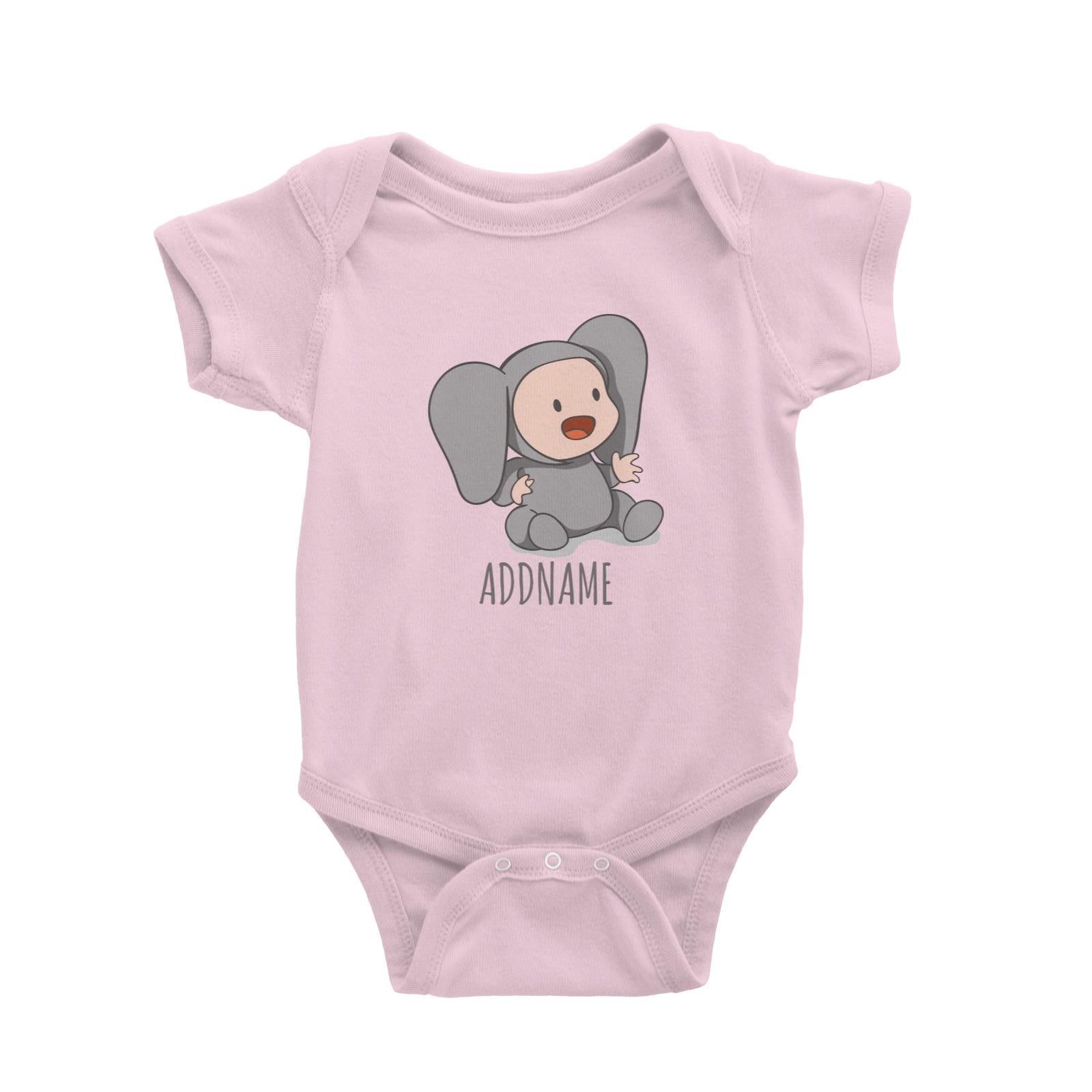 Cute Baby in Grey Elephant Suit Addname Baby Romper