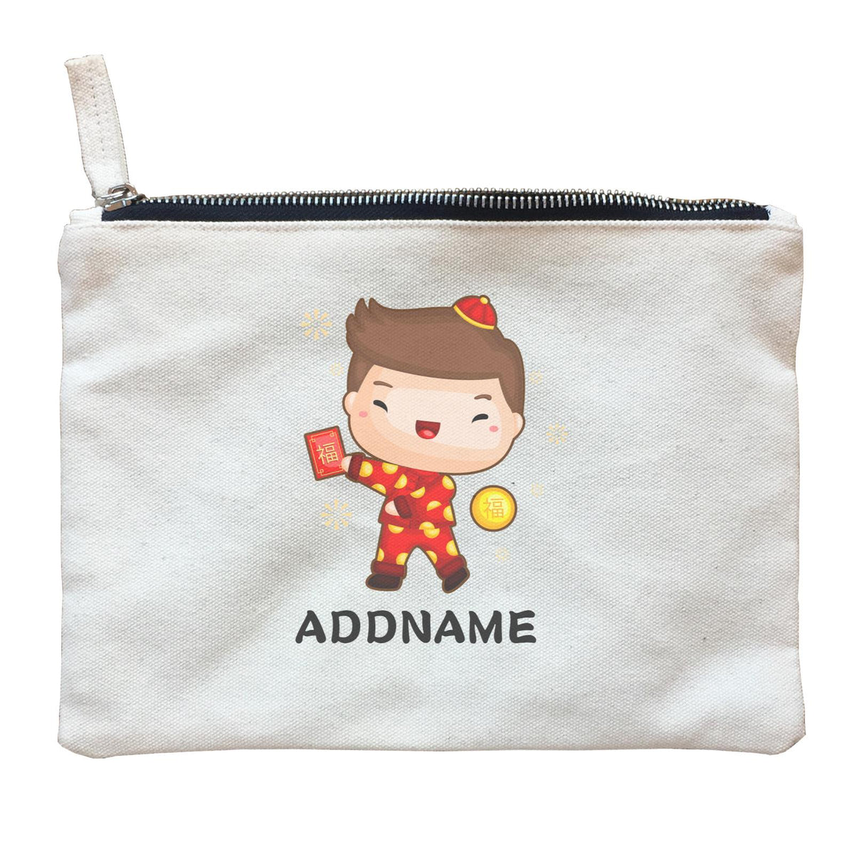 Cute CNY Boy with Red Packet and Happiness Symbol Zipper Pouch