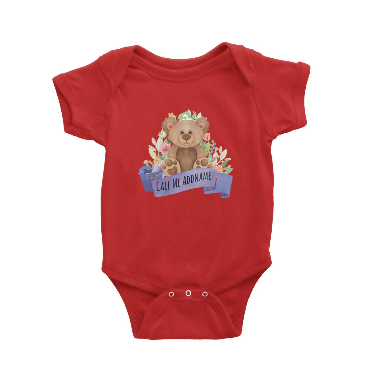 Cuddle Bear Call me Addname in Purple Ribbon Baby Romper Personalizable Designs Basic Newborn