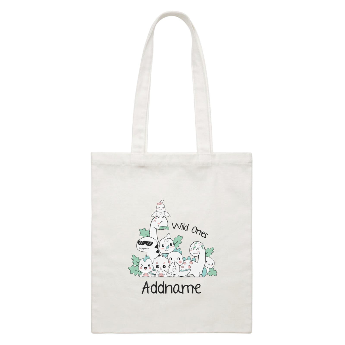 Cute Animals And Friends Series Cute Little Dinosaur Wild Ones Addname White Canvas Bag