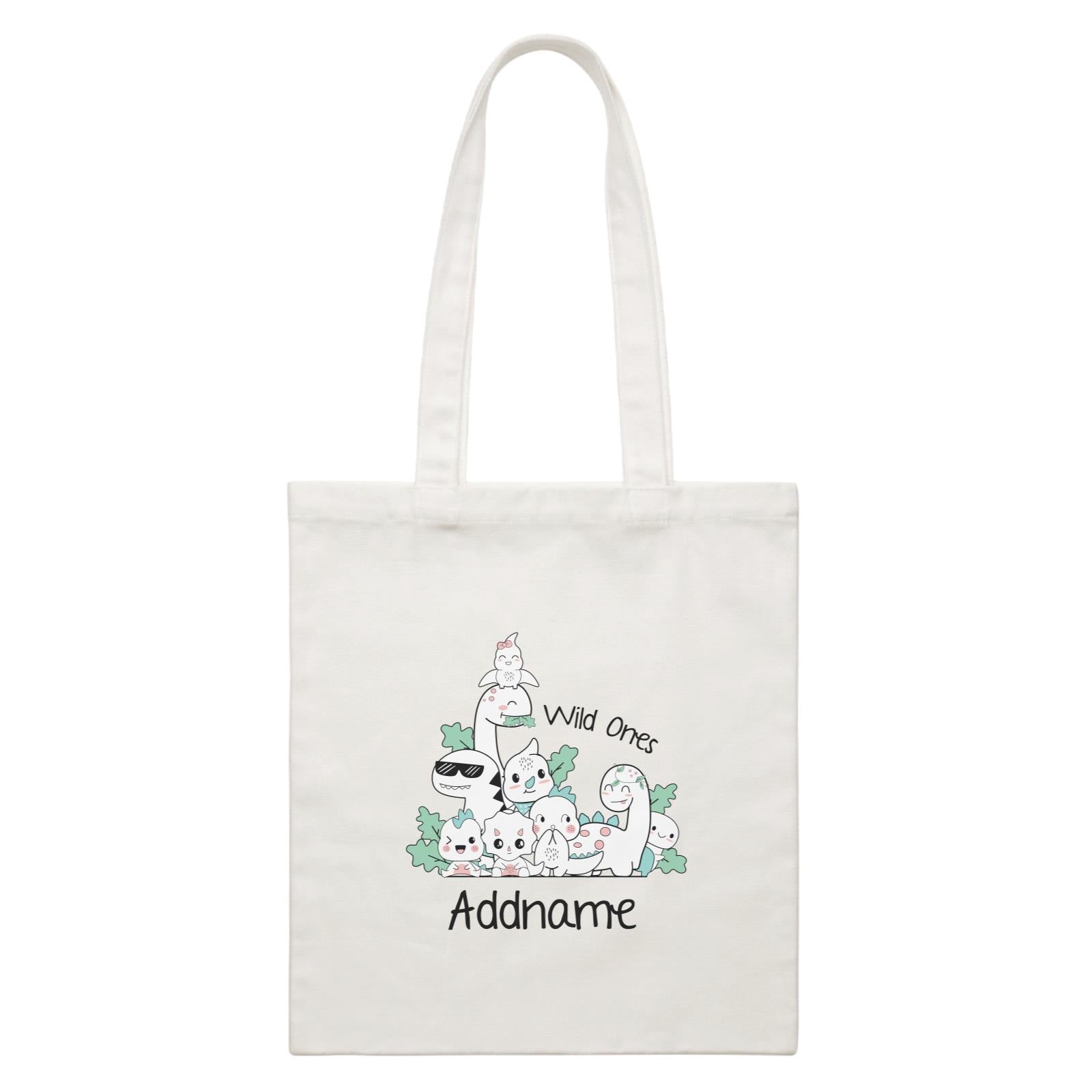 Cute Animals And Friends Series Cute Little Dinosaur Wild Ones Addname White Canvas Bag