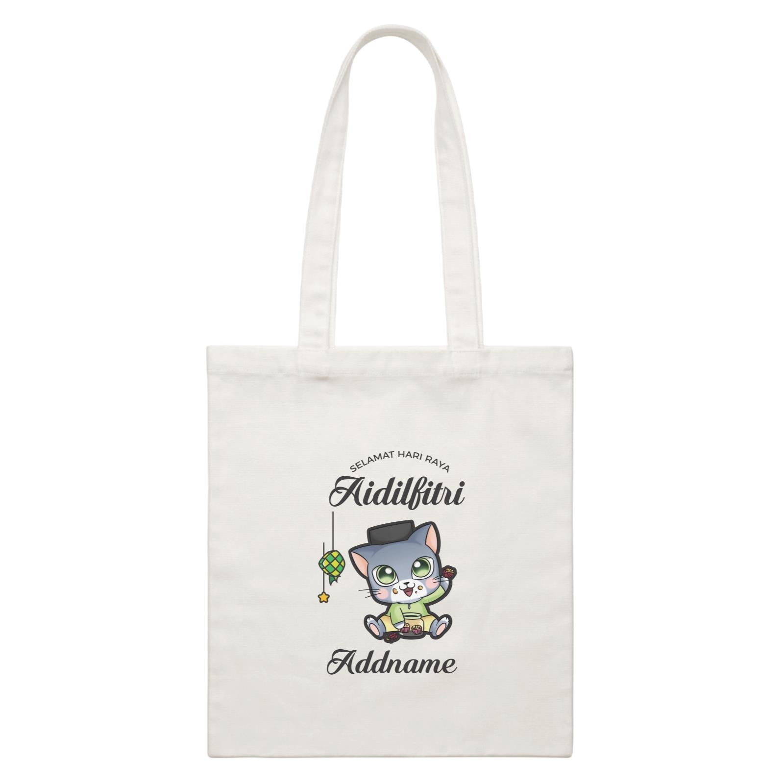 Raya Cute Animals Baby Boy Cat Wishes Selamat Hari Raya Aidilfitri White Canvas Bag