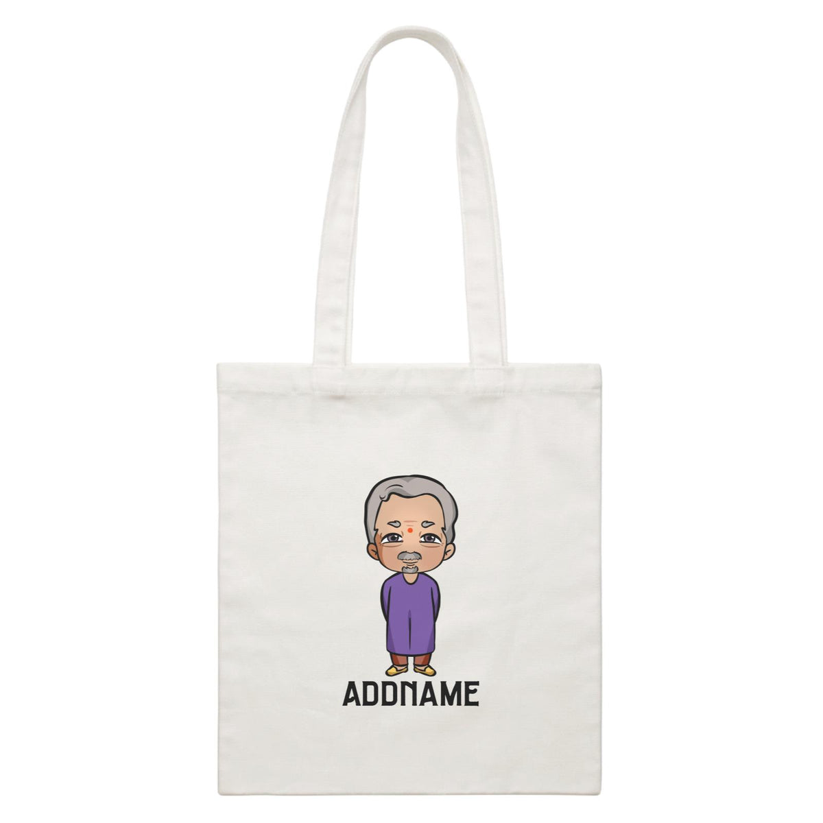 Deepavali Series Chibi Grandpa Addname White Canvas Bag