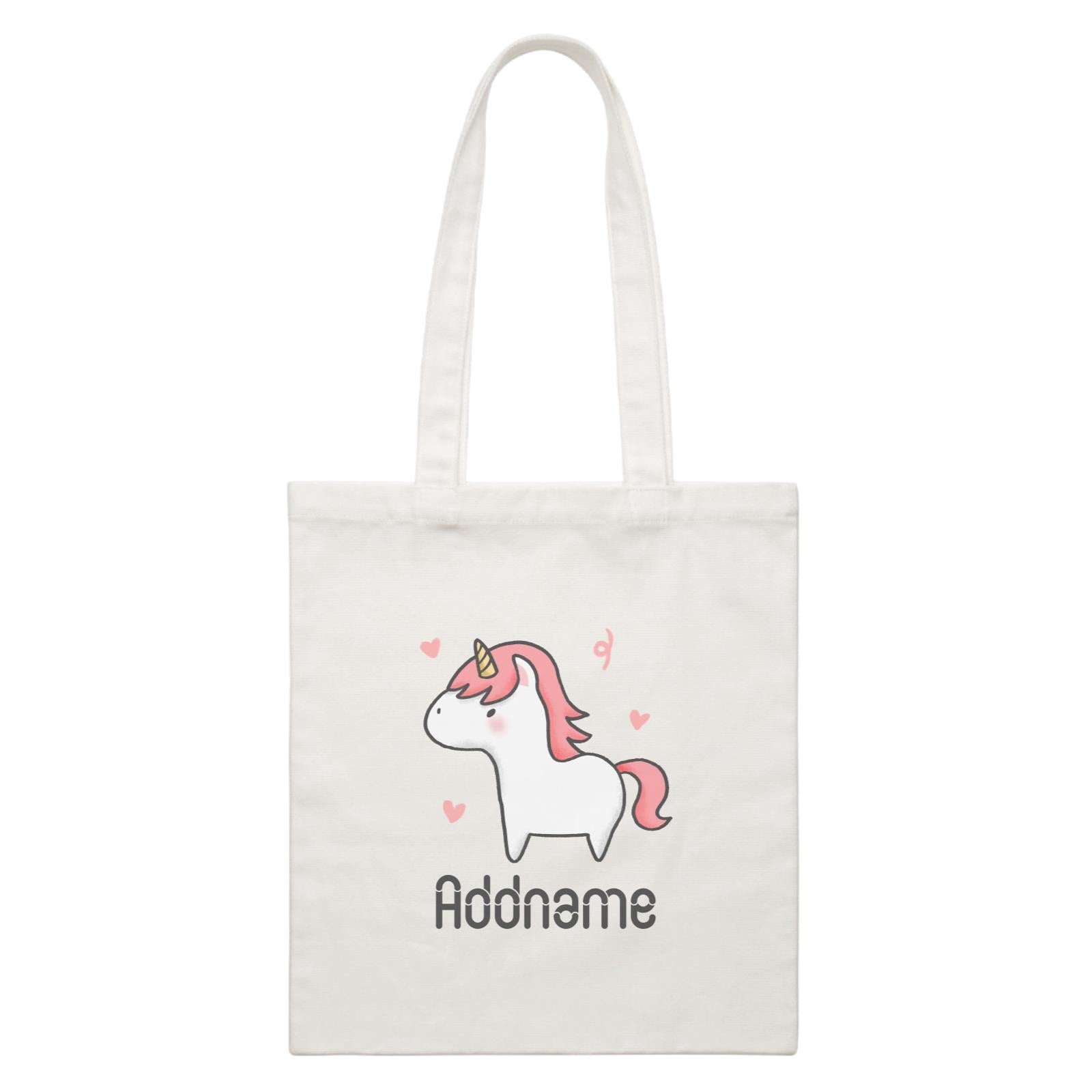 Cute Hand Drawn Style Unicorn Addname White Canvas Bag