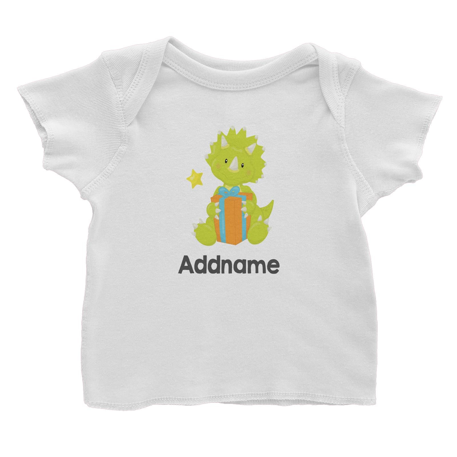 Dino Birthday Green Triceratop with Birthday Hat Addname Baby T-Shirt