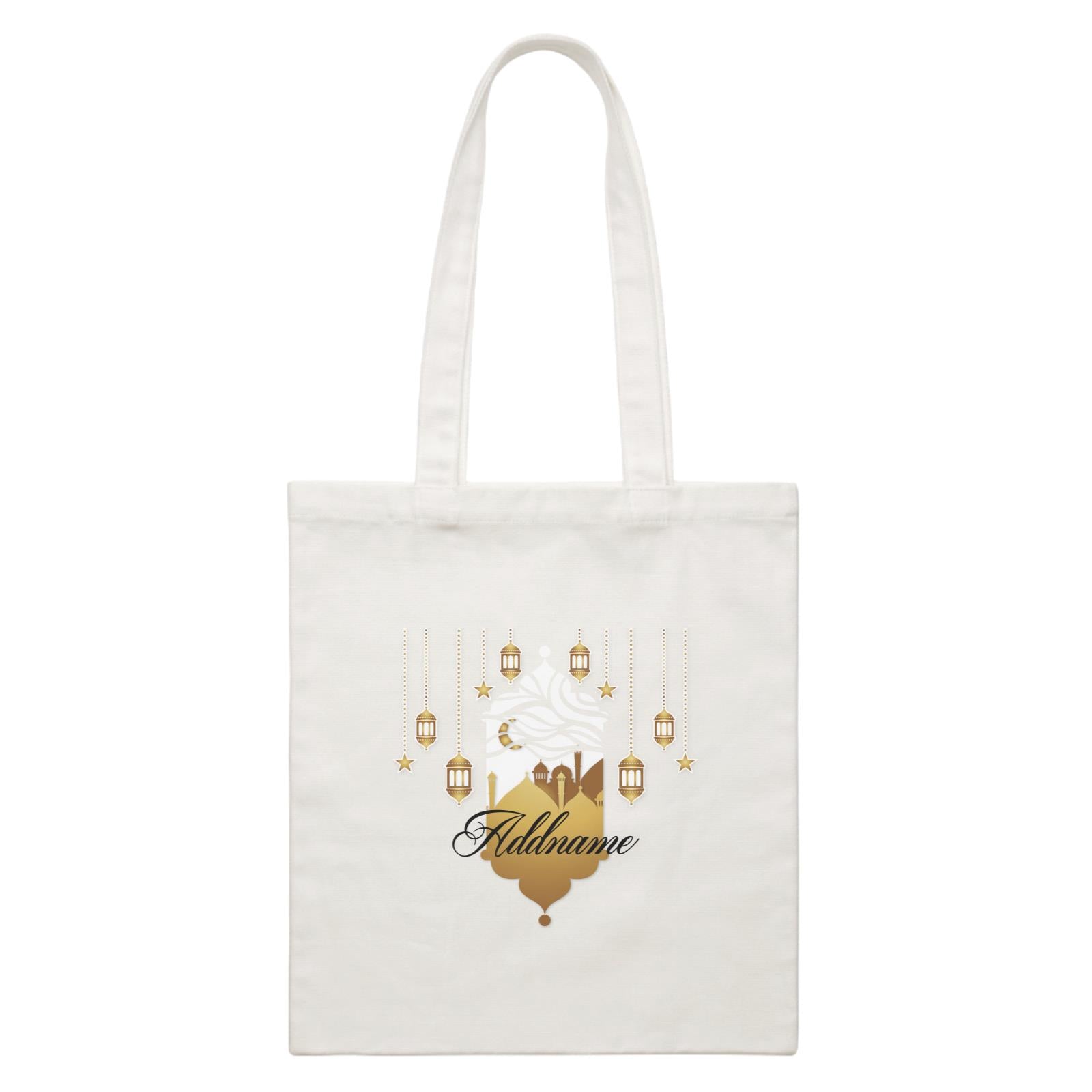 Mosque With Lamp and Star Addname White White Canvas Bag