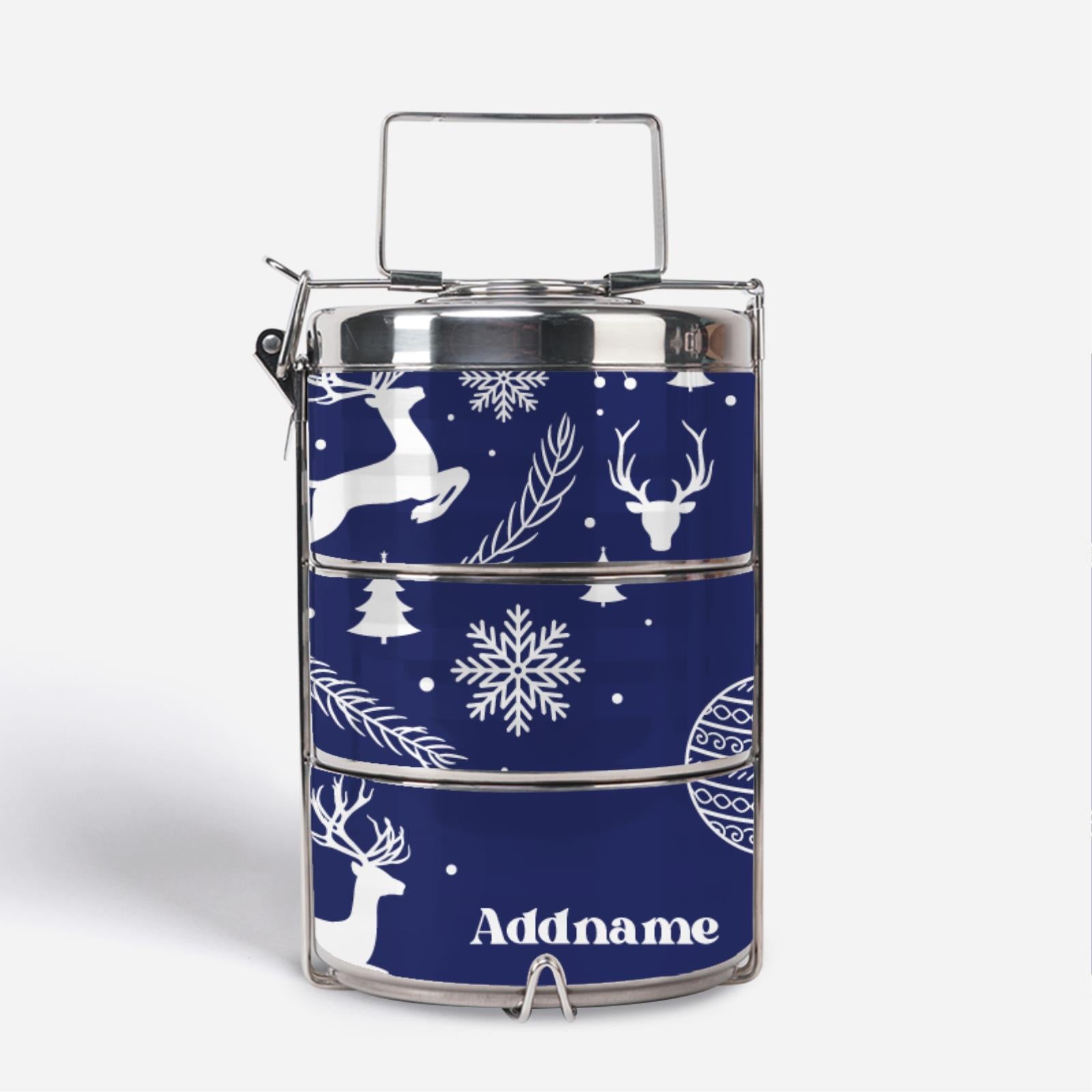 Christmas Series Premium Tiffin Carrier - Jubilant Reindeers Blue