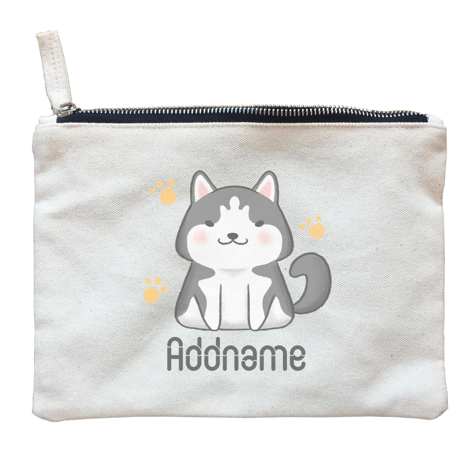 Cute Hand Drawn Style Husky Addname Zipper Pouch