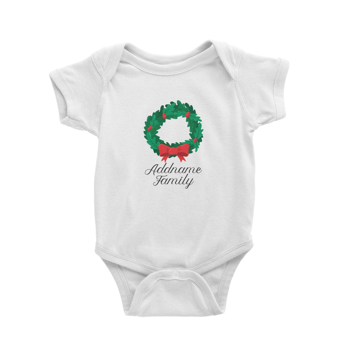 Christmas Series Wreath with Ribbon Addname Family Baby Romper