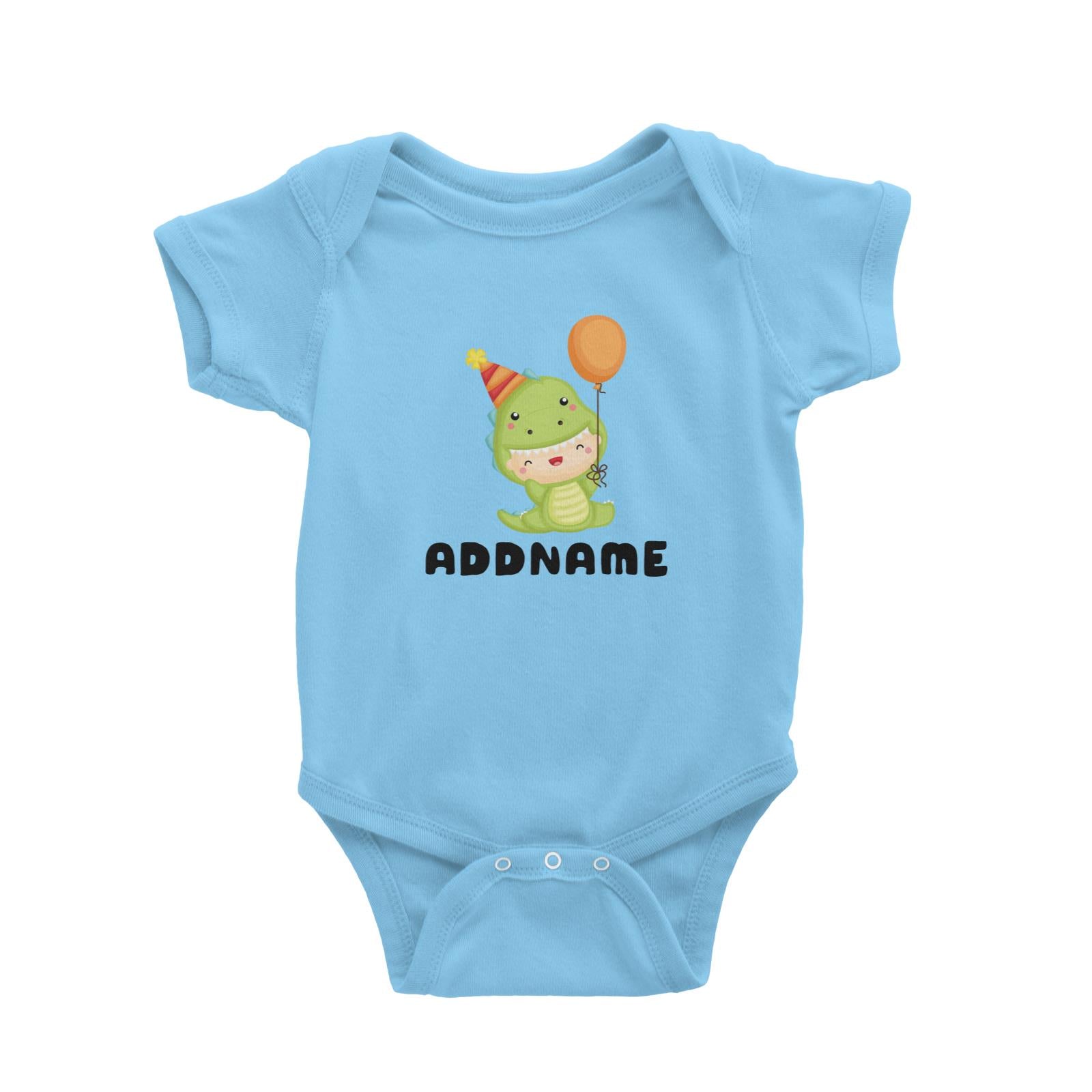 Birthday Dinosaur Happy Baby Wearing Dinosaur Suit And Party Hat Addname Baby Romper