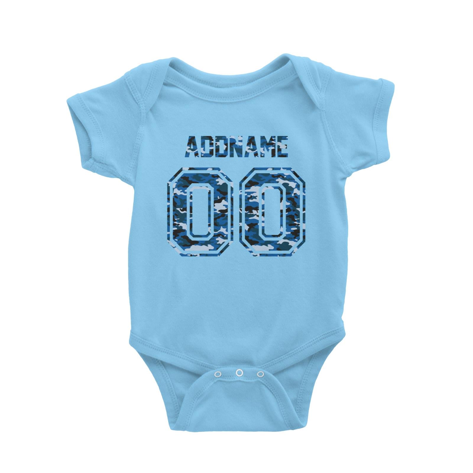 Jersey Blue Camo With Name and Number Baby Romper