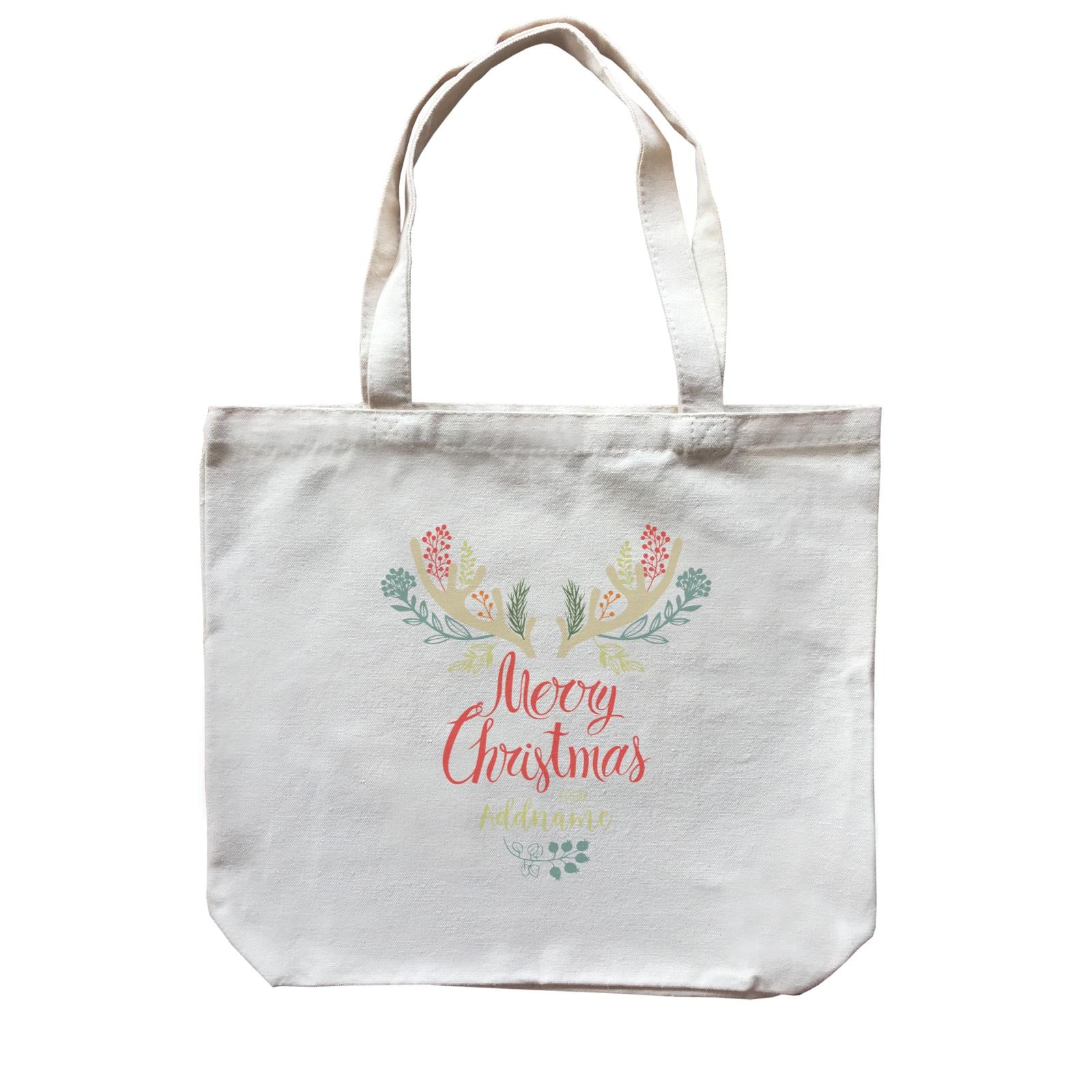 Christmas Reindeer Icon With Merry Christmas Addname Canvas Bag