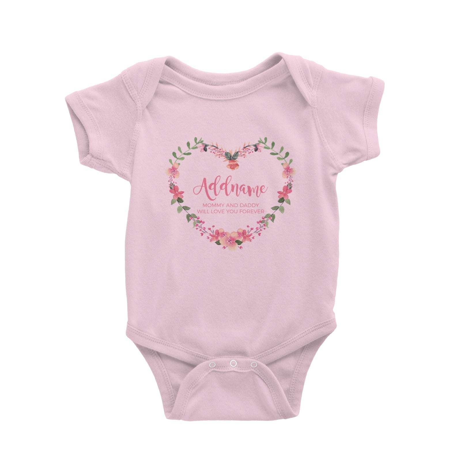 Pink Heart Shaped Flower Wreath Personalizable with Name and Text Baby Romper