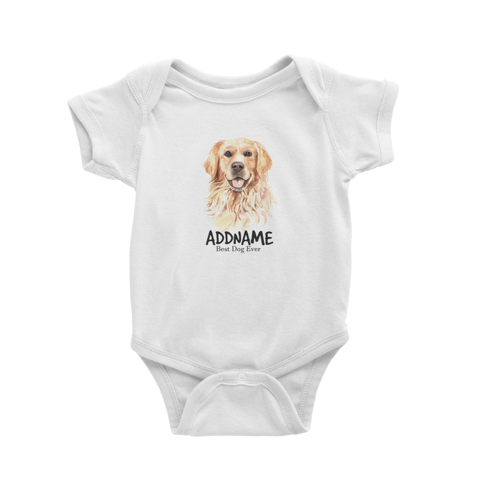 Watercolor Dog Golden Retriever Happy Best Dog Ever Addname Baby Romper