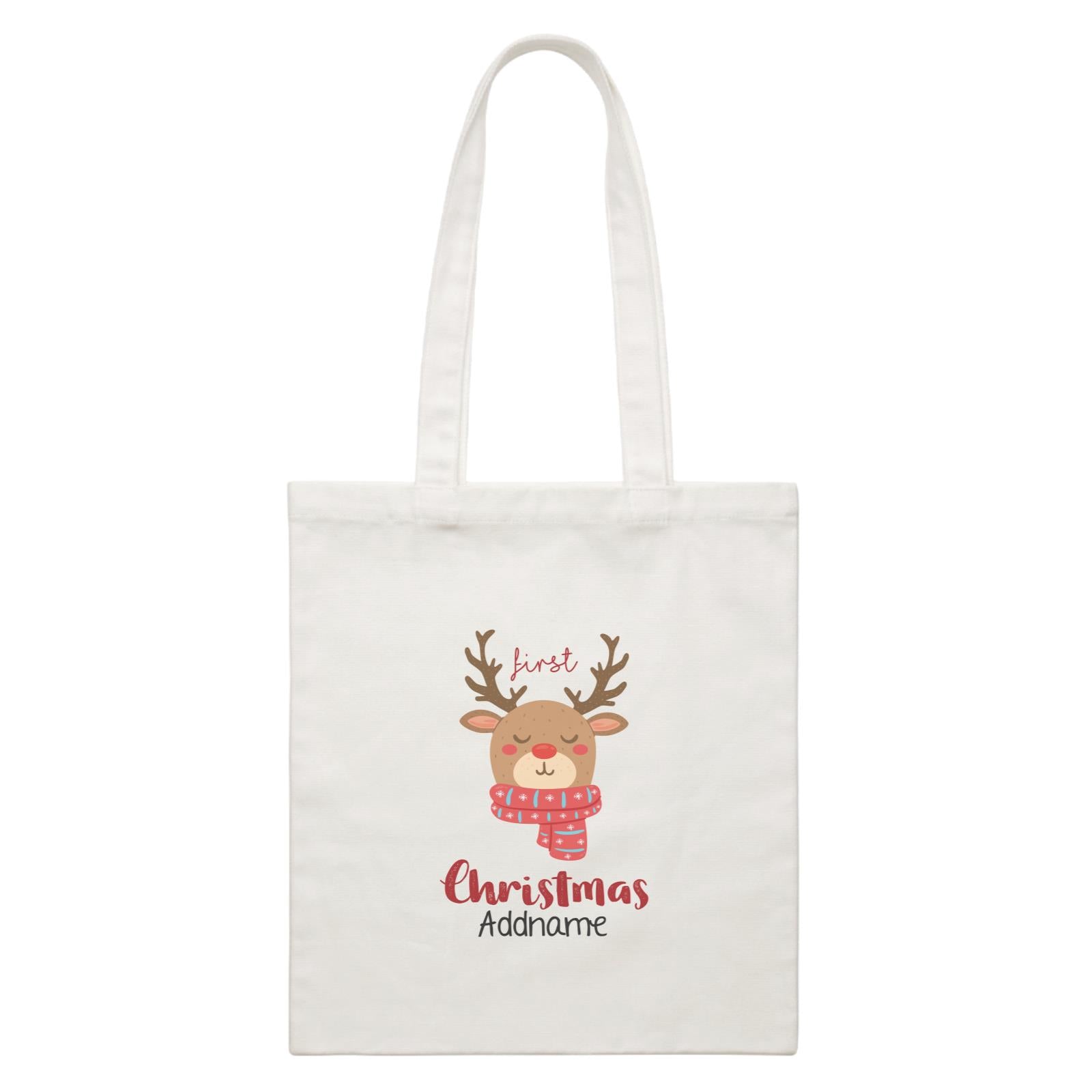 Xmas First Christmas Cute Reindeer with Scarf Canvas Bag