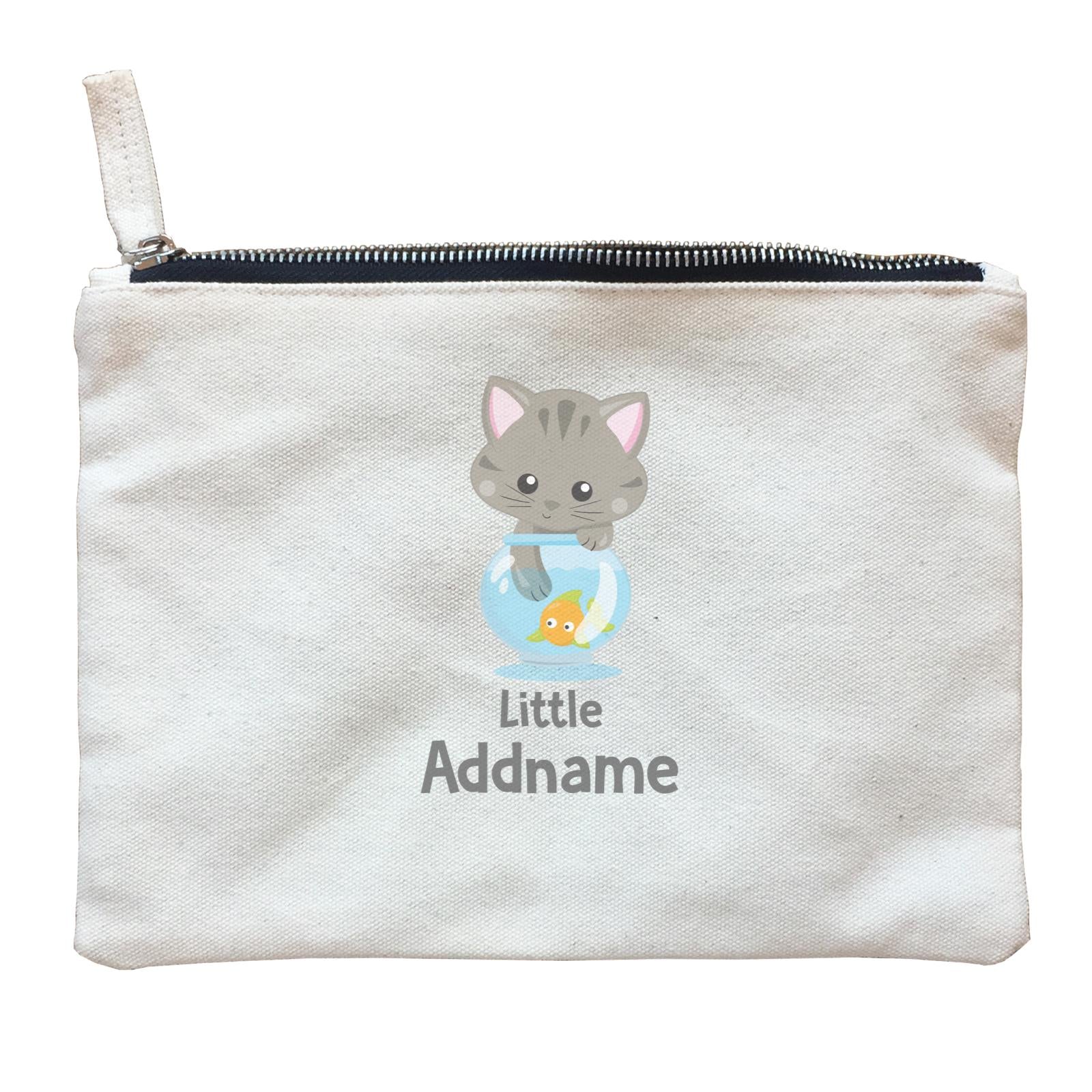 Adorable Cats Grey Cat Playing With Fish Bowl Little Addname Zipper Pouch