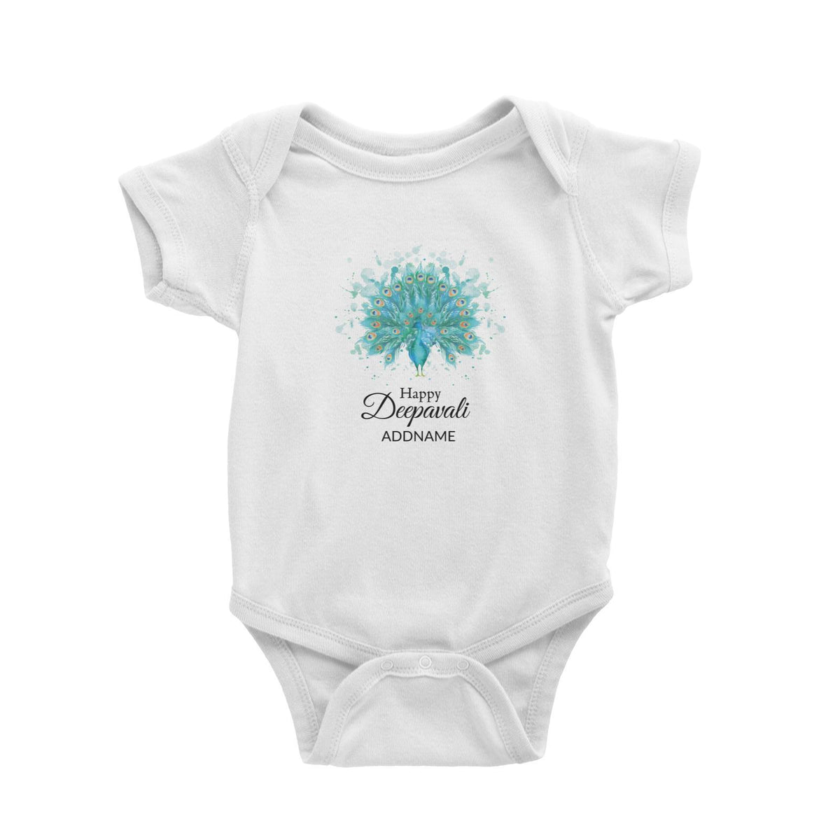 Deepavali Watercolour Peacock Greetings Addname Baby Romper