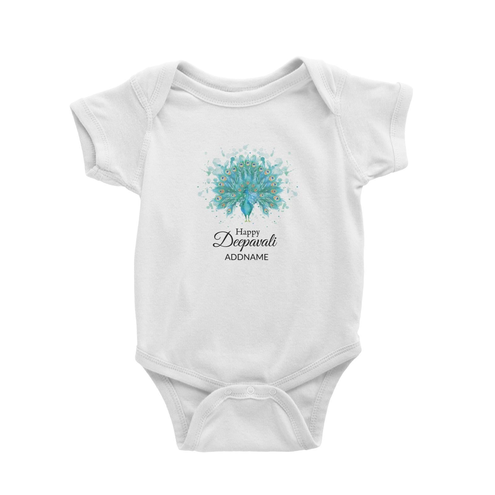 Deepavali Watercolour Peacock Greetings Addname Baby Romper