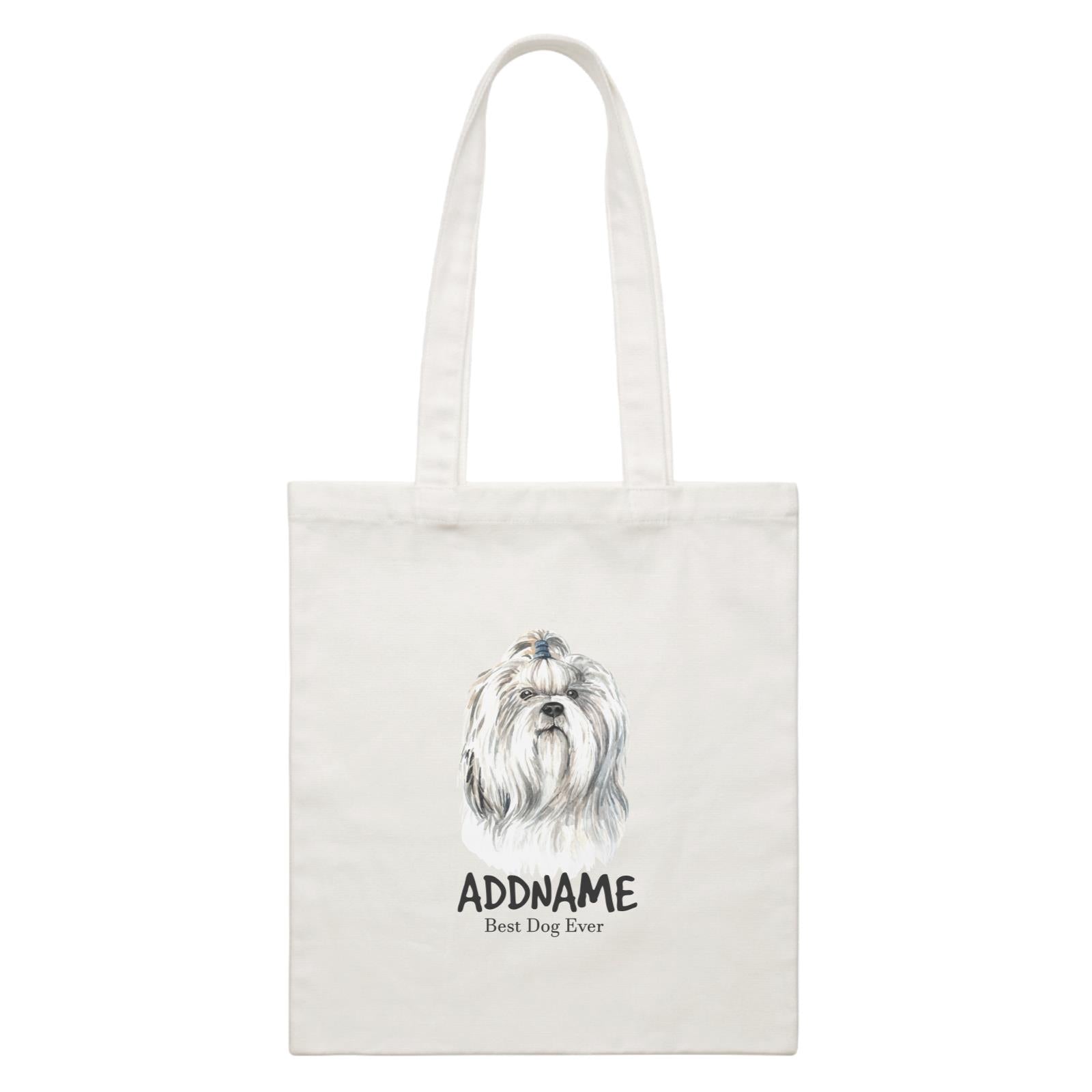 Watercolor Dog Shih Tzu Best Dog Ever Addname White Canvas Bag