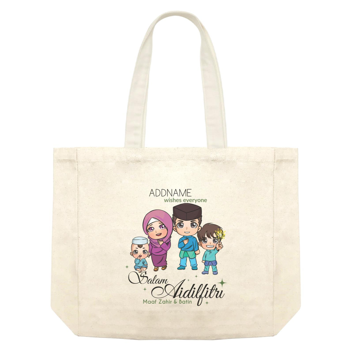 Raya Chibi Family Boy And Baby Boy Addname Wishes Everyone Salam Aidilfitri Maaf Zahir &amp; Batin Shopping Bag