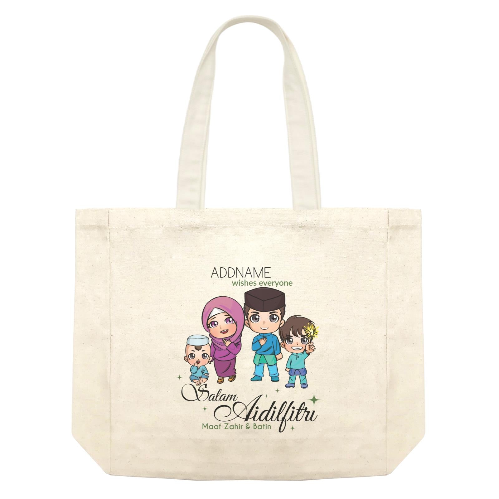 Raya Chibi Family Boy And Baby Boy Addname Wishes Everyone Salam Aidilfitri Maaf Zahir & Batin Shopping Bag