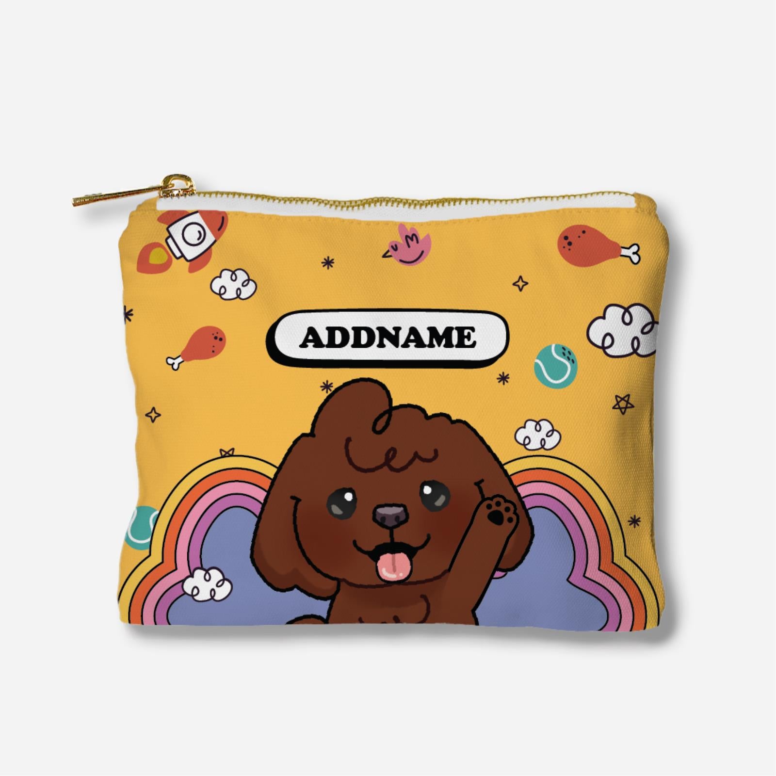 Paw Print Series Full Print Zipper Pouch - Dark Brown Poodle