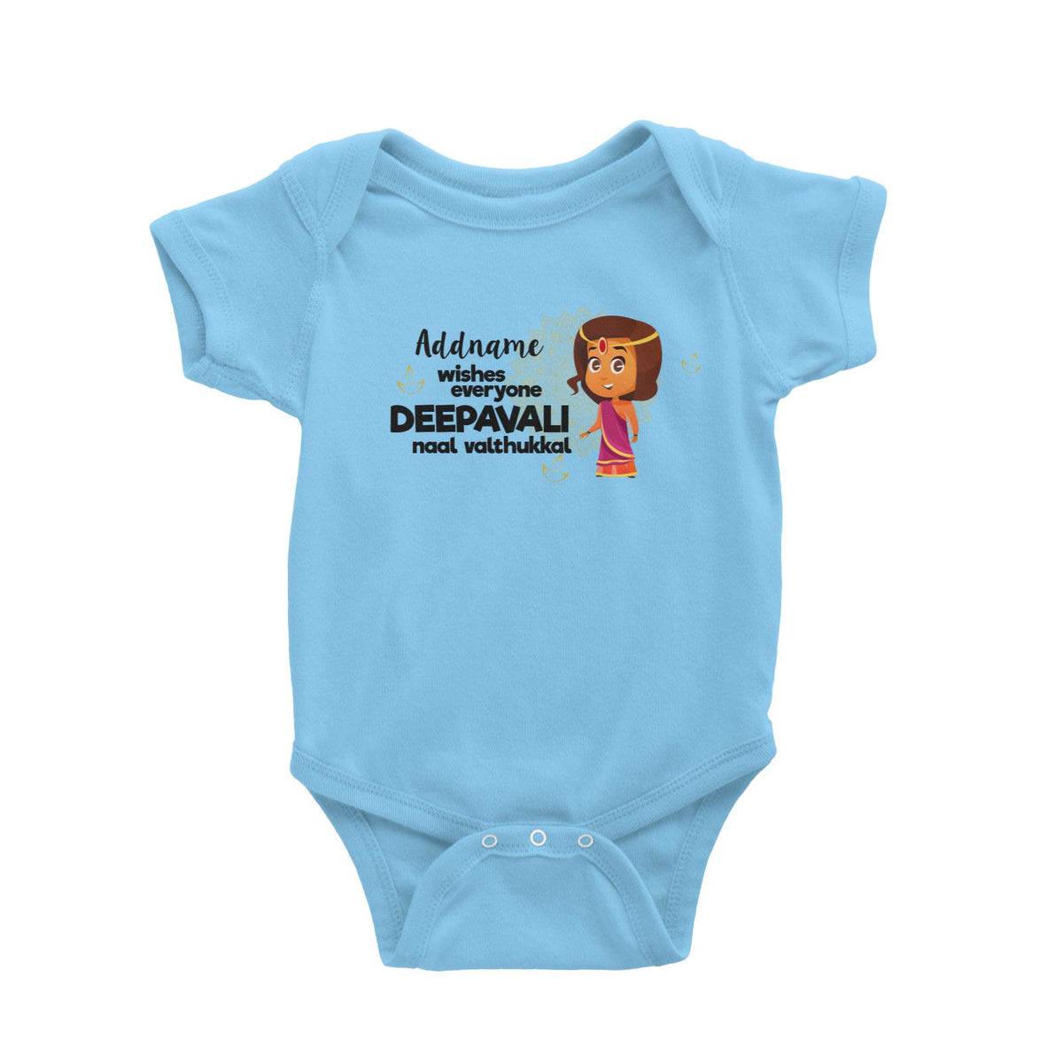 Cute Girl Wishes Everyone Deepavali Addname Baby Romper