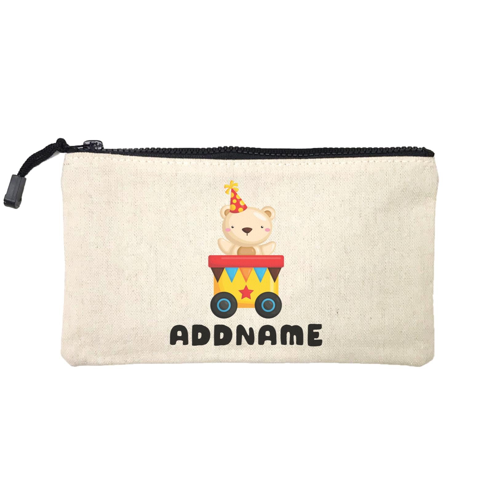 Birthday Fun Train Bear Wearing Party Hat Addname Mini Accessories Stationery Pouch