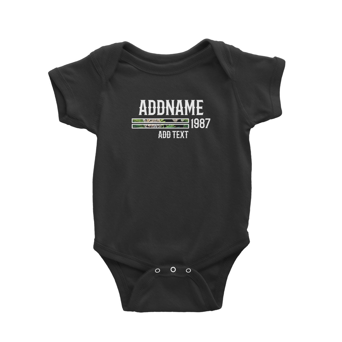 Tropical Leaves Leopard Bars Personalizable with Name Year and Text Baby Romper