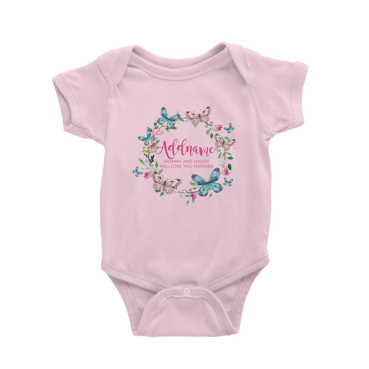 Colourful Butterflies Wreath Personalizable with Name and Text Baby Romper