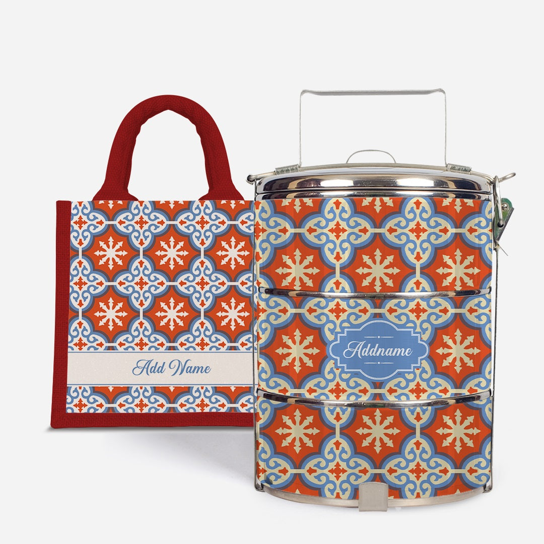 Moroccan Series Standard Tiffin With Half Lining Lunch Bag  - Cherqi Red