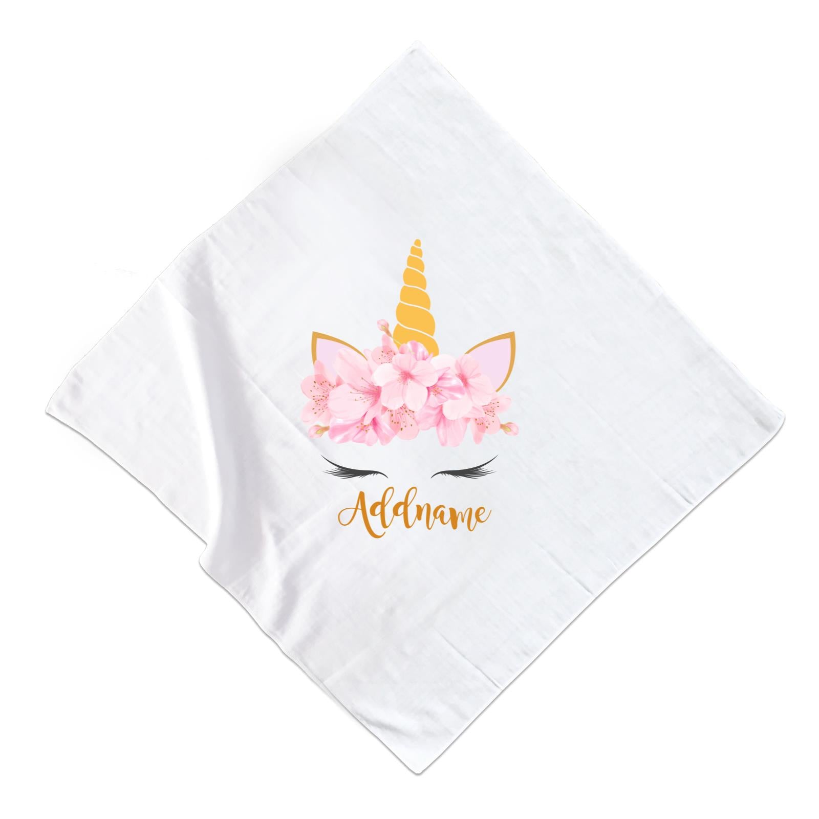 Pink Flower Garland Unicorn Face Addname Muslin  Square