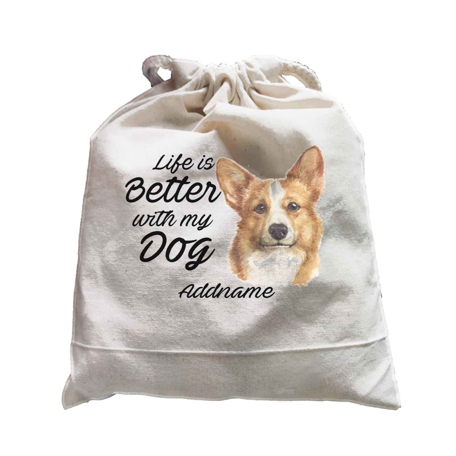 Watercolor Life is Better With My Dog Welsh Corgi Addname Satchel