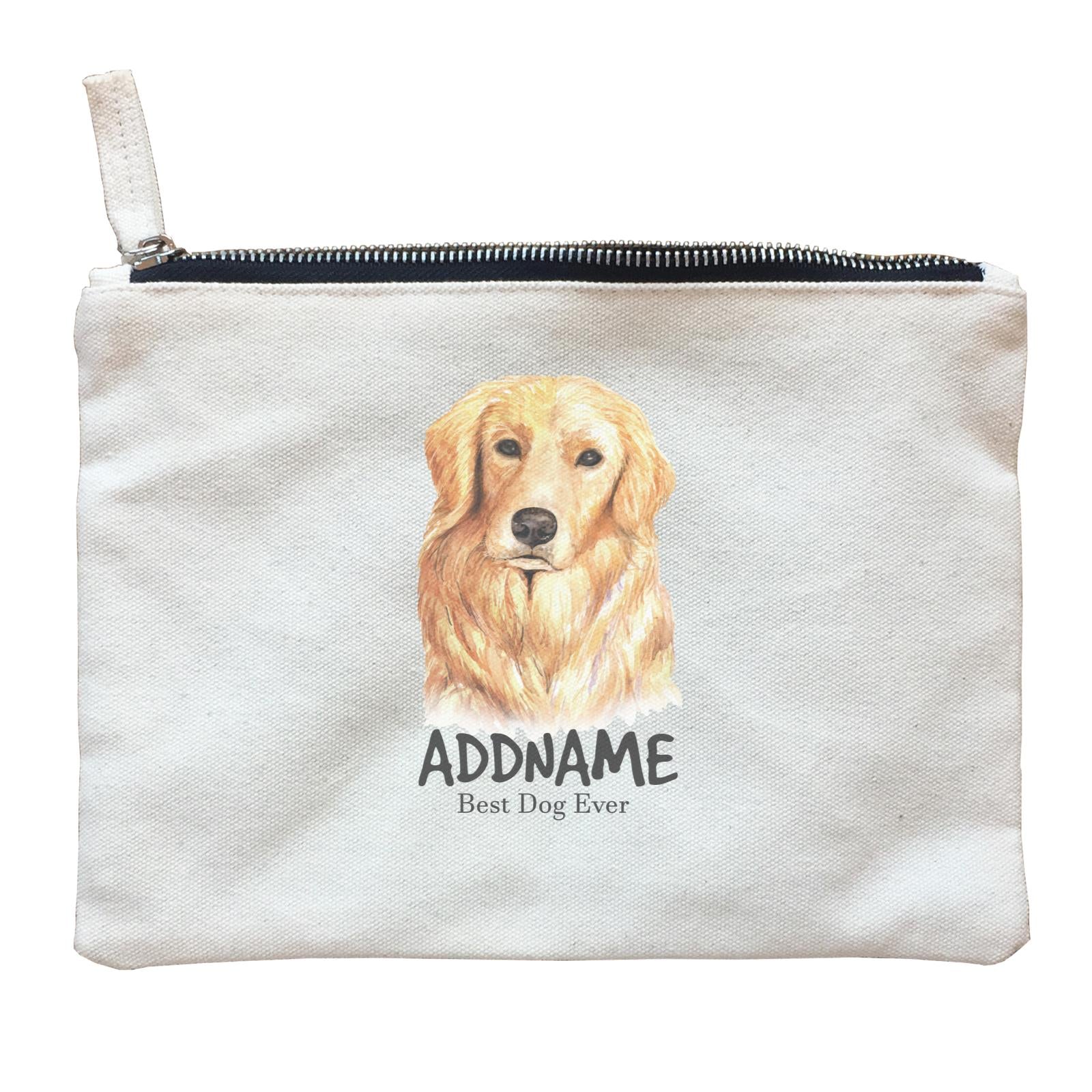 Watercolor Dog Golden Retriever Best Dog Ever Addname Zipper Pouch