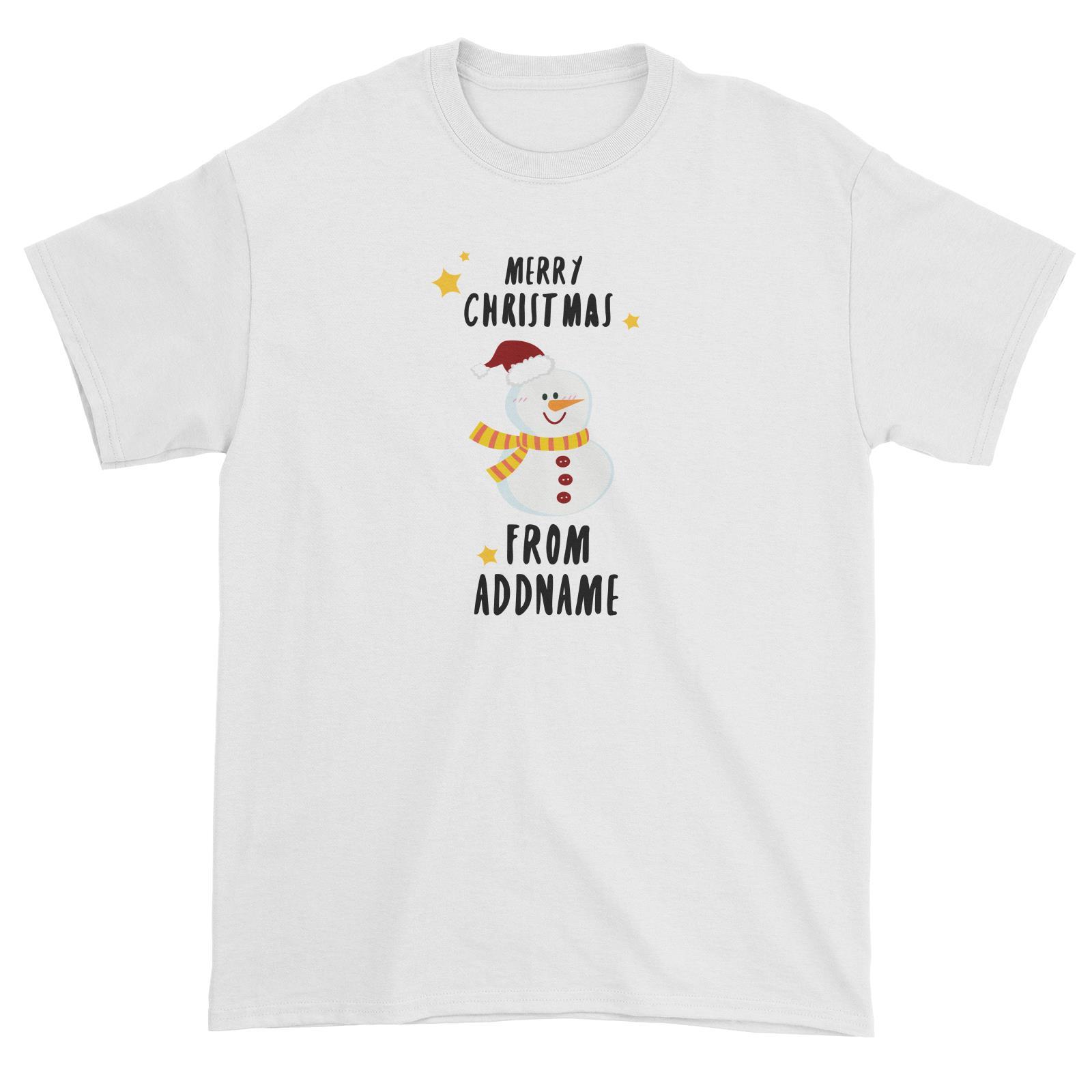 Cute Snowman Merry Christmas Greeting Addname Unisex T-Shirt  Personalizable Designs Matching Family