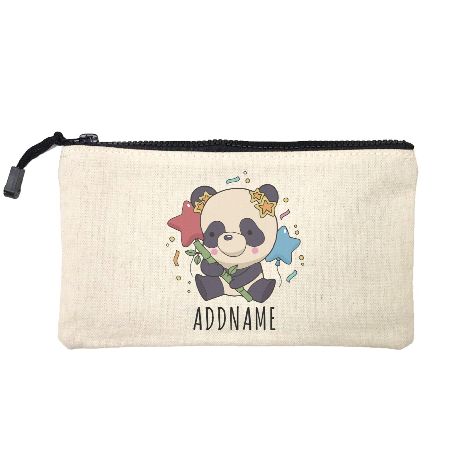 Birthday Sketch Animals Panda with Party Hat Holding Bamboo Addname Mini Accessories Stationery Pouch