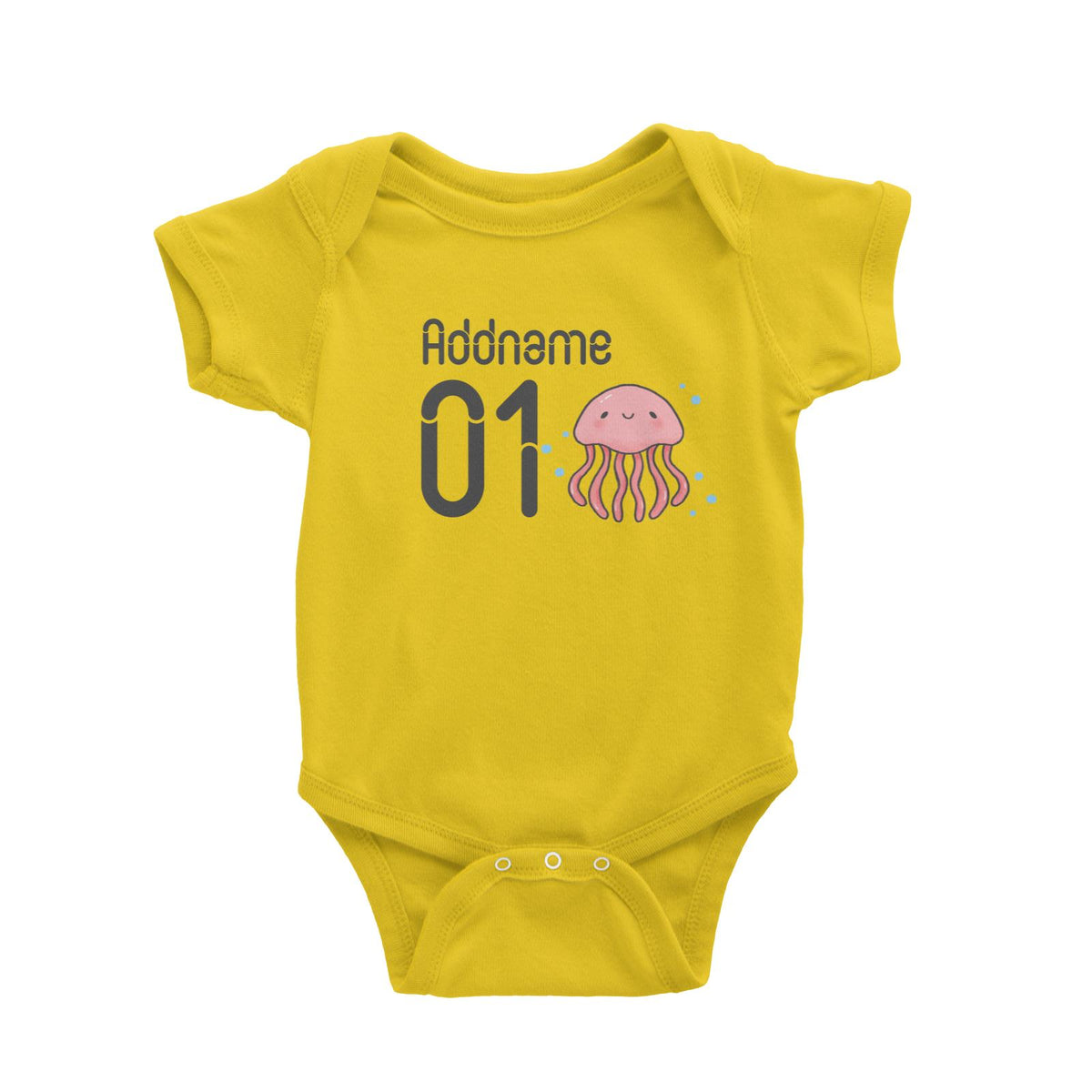 Name and Number Cute Hand Drawn Style Jellyfish Baby Romper